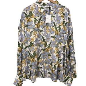 Amalie by Showpo Azariah Balloon Sleeve Button Up Shirt Floral Blouse NWT 14